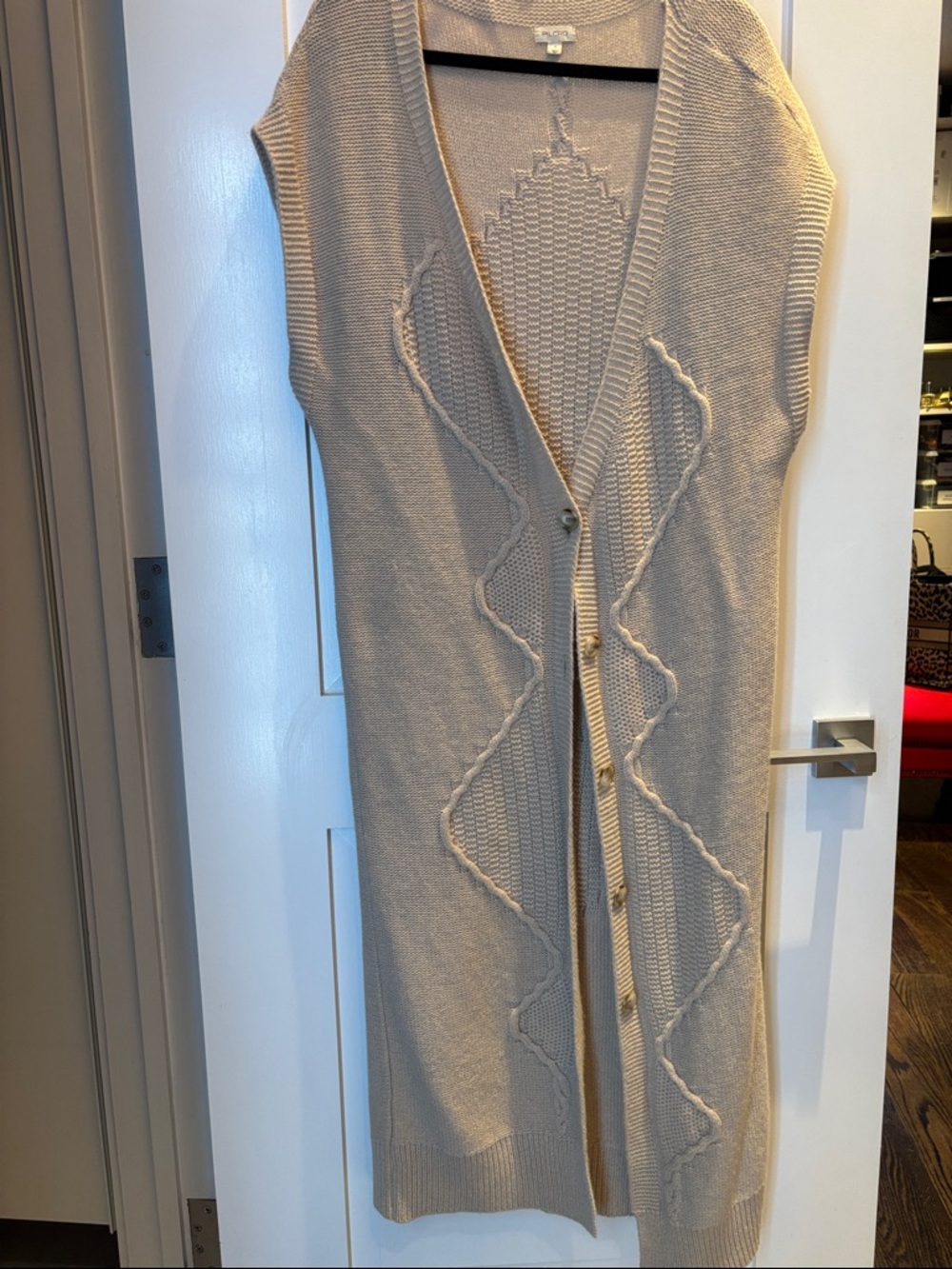 Pilcro Neutral Tan Sleeveless Long Knit Cardigan